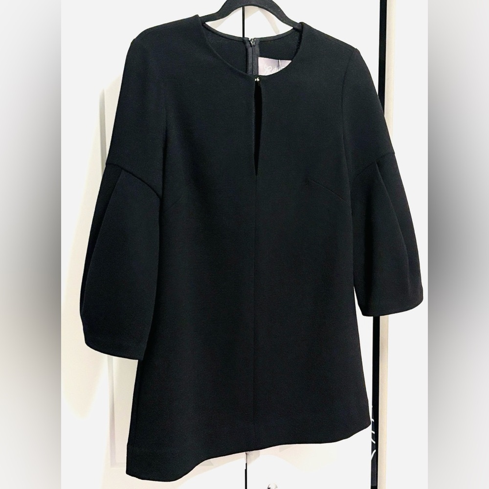 NWT [Lela Rose] Black Full Sleeve Crepe Keyhole Tunic Shift Dress/Top Womens 8